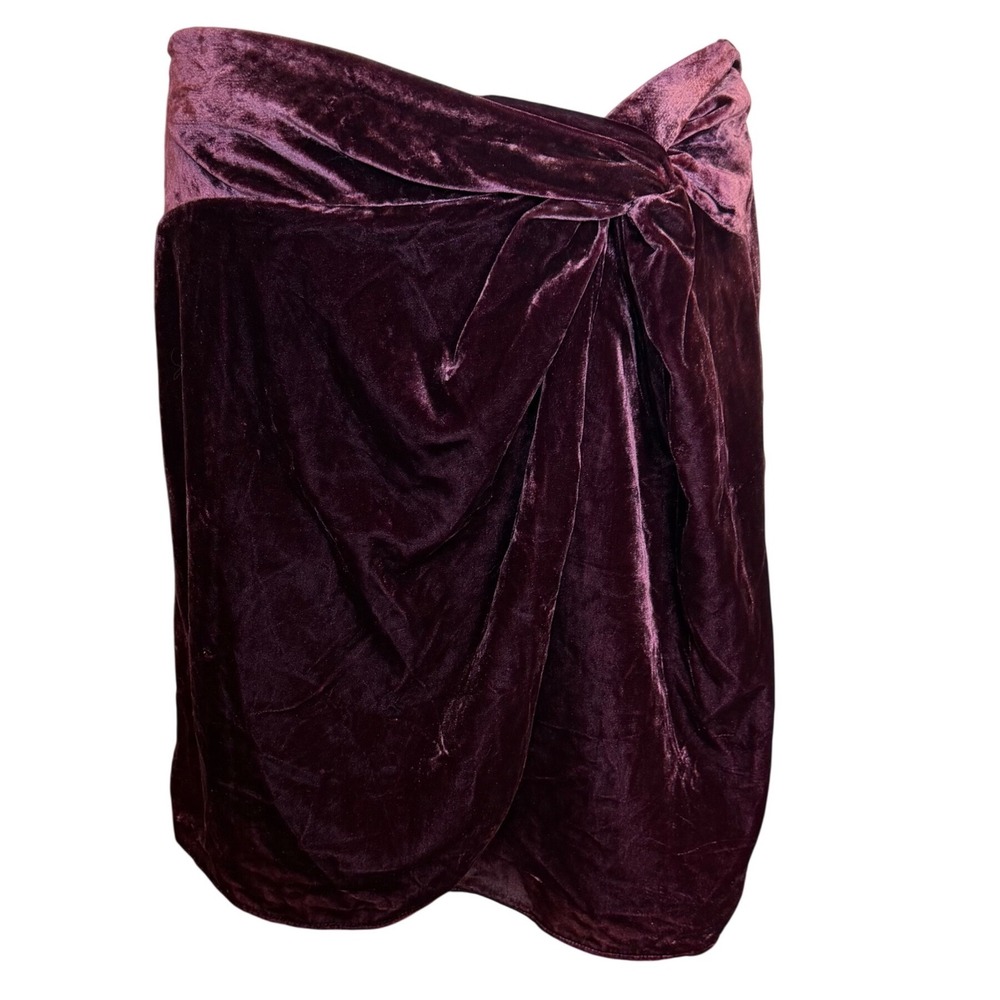 LOFT Womens Plum Burgundy Velvet Knot Front Wrap Skirt‎ Sz 12 Holiday Party Luxe